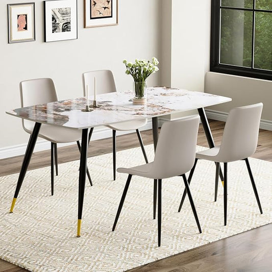Modern Dining Table Set for 4, 62'' Sintered Stone Dining Table with 4 Chairs, Easy to Assemble