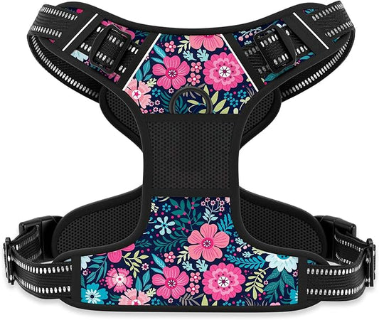 Rnivvi No Pull Dog Harness, Cute Flower Reflective X-Large Sized Puppy Harness, Adjustable Soft Padded Vest for Large Dogs, Heavy Duty Pet Vest with Easy Control Handle for Walking Training, Elegant