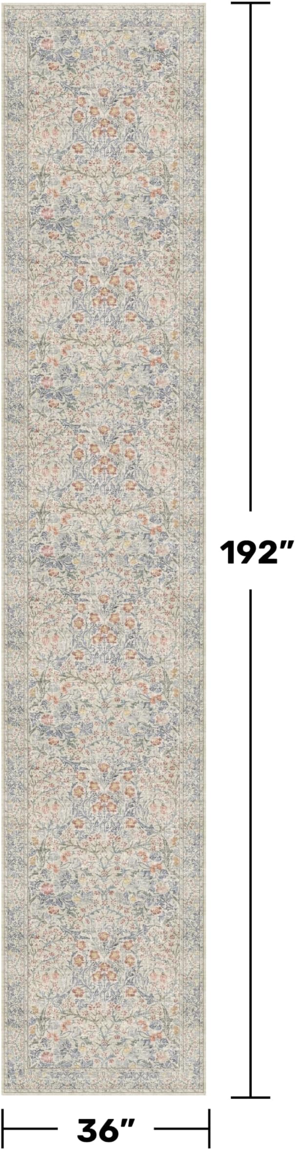 Boho 3x16 Wide Hallway Runner - Beige Blue and Purple, Washable Low Pile Non Slip Stain Resistant 16ft Runner Rug for Long Kitchen, Hall Way, Floral Forest Decor