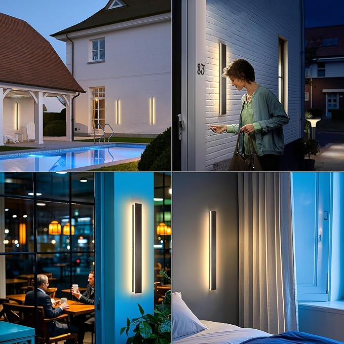 2 Pack Modern Wall Sconce, 31.5 Inch Outdoor Wall Lights, Waterproof Ip65 Long Linear Exterior Lights, 3000k Light Fixture Outside Wall Mount for Living Room, Patio, Garage 24W