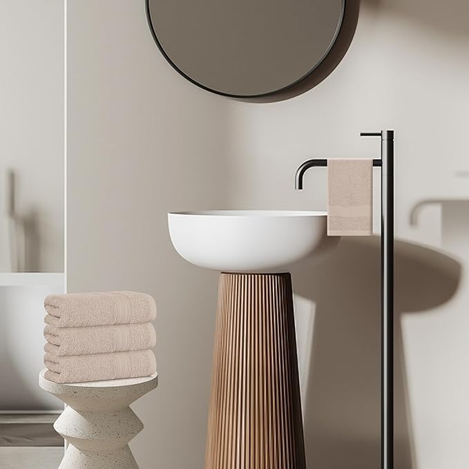 BOUTIQUO Ultra Soft Cotton 6 -Piece Hand Towel Set 16x24 Inch, Ideal for use in Bathroom, Kitchen, Gym, Spa & General Cleaning, Compact & Lightweight Multi Purpose Hand Towels - Tan