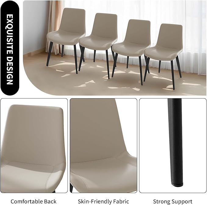 Dining Chairs, Modern PU Leather Dining Room Chair with Sturdy Metal Legs, Upholstered Seat Dinner Chairs Accent Side Chairs for Indoor Kitchen Living Room Restaurant Cafe (Cream, Set of 6)