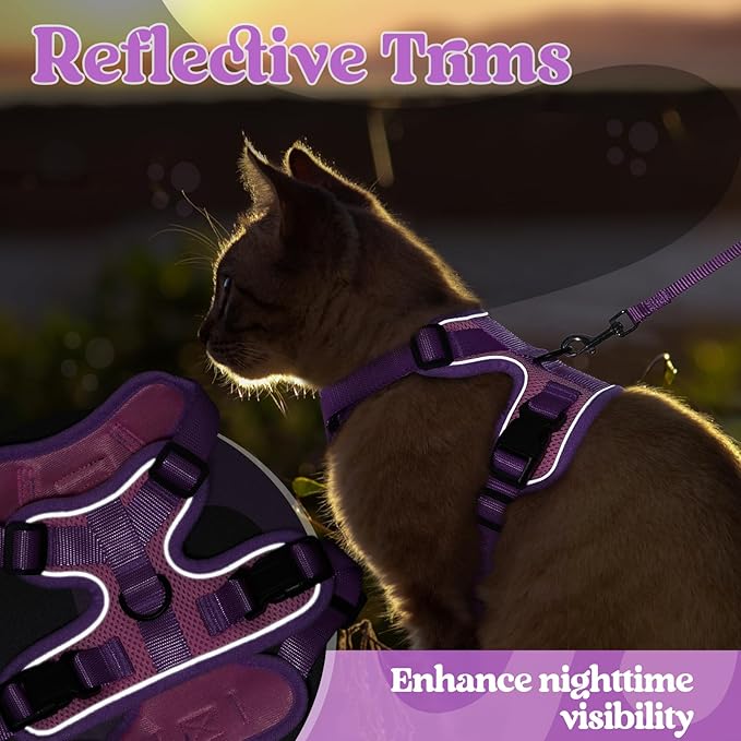 rabbitgoo Cat Harness and Leash Set, Escape Proof Soft Adjustable Vest Harnesses for Outdoor Walking, Easy Control Breathable Kitten Jacket with Reflective Strips, Pink & Purple, XXS