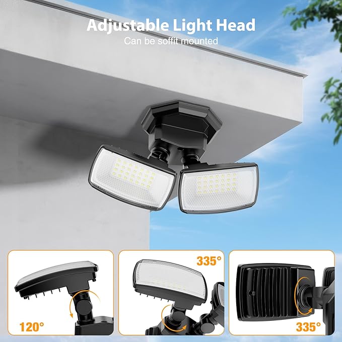 Onforu 3200LM Flood Lights Outdoor, 32W 6500K LED Security Light Manual Switch Controlled, IP66 Waterproof Outdoor Lights, Wall Mount Exterior Flood Light with 2 Adjustable Heads Floodlights Outside