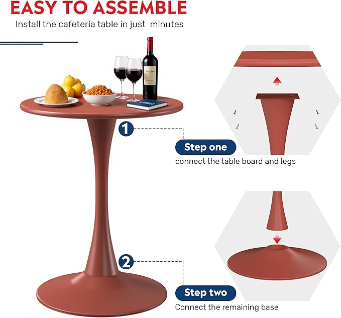 Costaelm Small Dining Table, Round PP Outdoor Table, Weather Resistant Balcony Table for Outside Poolside Deck Lawn Garden Backyard, Red