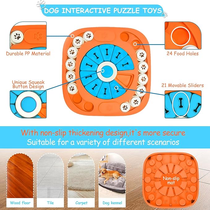 Dog Puzzle Toys,Interactive Treat Puzzle Dog Toy for IQ Training & Mental Stimulating,Treat Puzzle Dispensing with Squeaky Design for Large Medium Small Smart Dogs