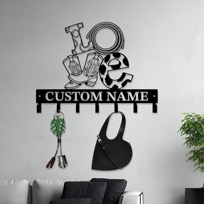 Custom Western Cowboy Metal Iron Key Hooks,Personalized Name & Text Engraving,Decor Wall Keys Holderfor Home Entryway (Style G)