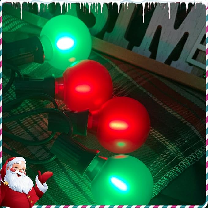 50Ft Outdoor Frosted Red and Green Christmas Lights,LED G40 Globe Patio Christmas Lights with 25 Red and Green Bulbs(2 Spare),Vintage Hanging Light for Tree Garden Porches Xmas Holiday