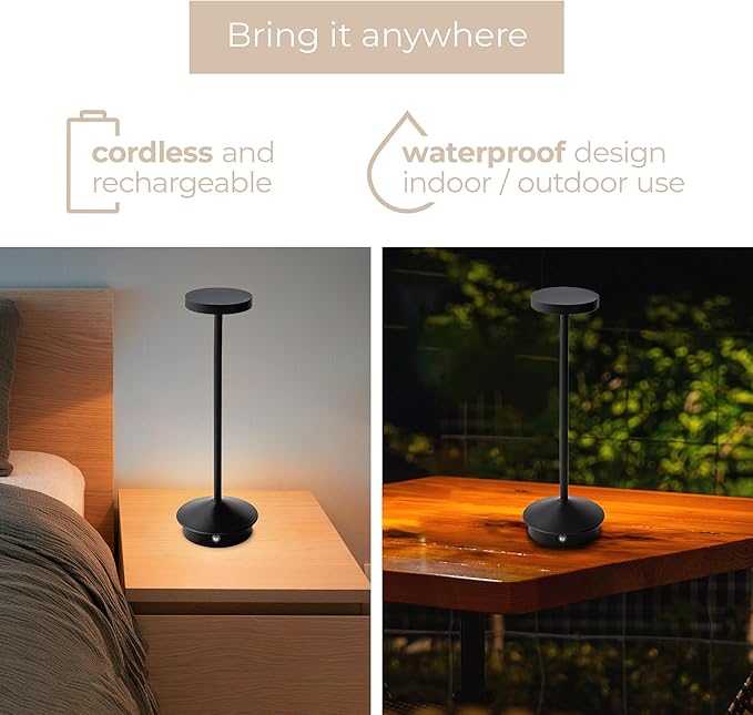 Orbit LED Cordless USB-C Re-Chargeable Desk Lamp, 5200mAh Battery Operated with 3 Color Temperature 2700K-3000K-3500K and Fingertip Touch On/Off Plus Dimming in Black