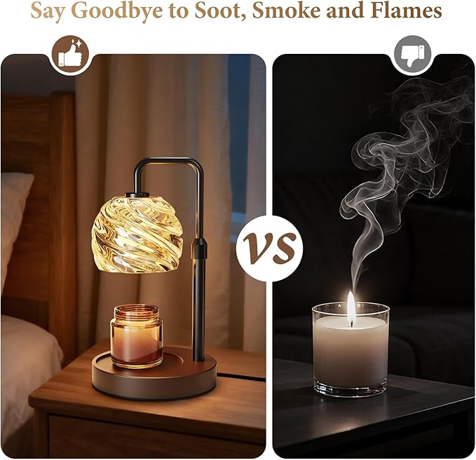 WarmEmbrace Candle Warmer Lamp with Timer for Jar Candles - Dimmable, Height and Brightness Adjustable Electric Wax Warmer Black, 2 Bulbs Included, House Warming Gift & Vintage Home Decor
