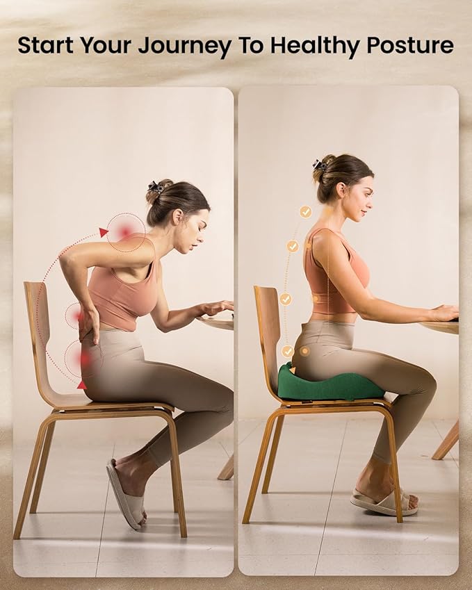 ProtoArc Seat Cushion, Office Chair Cushion for Sciatica, Coccyx Cushion, Ergonomic Memory Foam Seat Cushion for Car, Home, Pressure Relief Pad for Hip, Tailbone, All Day Comfort - Dark Green