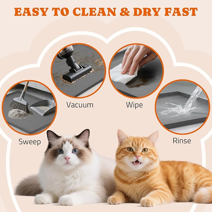 Pawtners Extra Large Silicone Cat Litter Mats, 34" x 22" Waterproof Litter Box Mat, Non-Slip Kitty Litter Mat for Scatter Control, Easy to Clean & Urine-Proof Cat Litter Trapping Mat, Gray