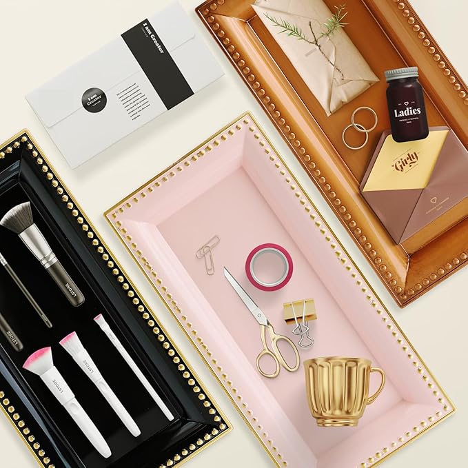 Teal Blue Vanity Tray with Handles, Decorative Tray Desktop Storage Organizer for Bathroom, Living Room, 5.9"*13.7"