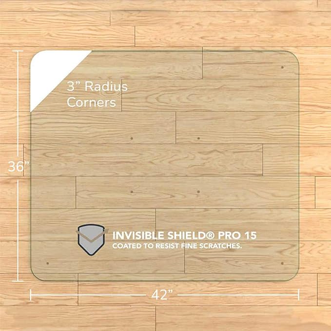 Vitrazza Glass Chair Mat 36” x 42” Superior ¼ Thick, Chiaro Standard Clear, Certified Tempered Safety Glass, Delivers a Smooth Glide, Protects Carpet or Wood, Beautiful in Home or Office.