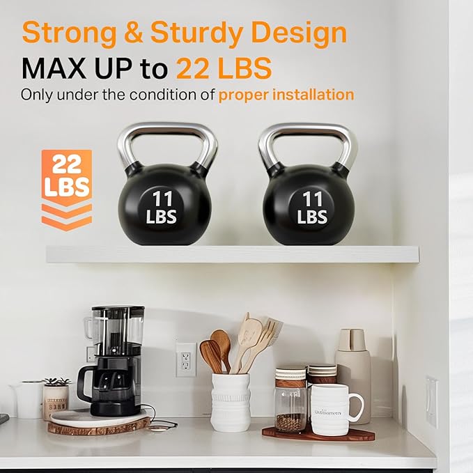 BAYKA Floating Shelves White, 22.5 inches Rustic Wood Wall Mounted Shelves for Bathroom, Bedroom, Living Room, Kitchen & Office, Hanging Display Shelf with 22 lbs Capacity