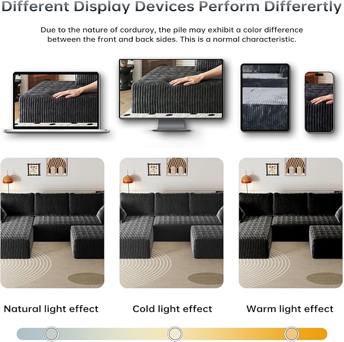 108" U Shaped Sectional Couch with Ottoman, Corduroy Modular Sectional Sofa with Deep Seat, Modern Modular L-Shape Sofa Couch with Chaise,Upholstered Boneless Couches for Living Room Bedroom