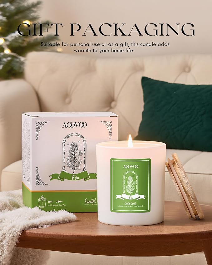 AOOVOO Fir Scented Candles for Women - Aromatherapy Candle with Crystals Inside, 10oz Soy Candles for Home Scented, Birthday Gifts Christmas Candle for Women Mom