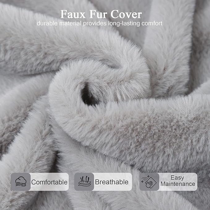 COMAX Folding Sofa Bed Queen, Foldable Couch Bed, Fold Out Futon Chair Sleeper for Adults, Convertible Floor Mattress Sofa for Bedrooom Living Room Guest Room, Faux Fur Grey