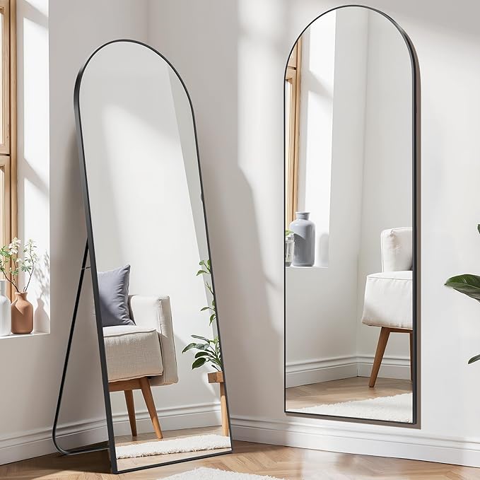 Arched Full Length Mirror, 64"×21" Floor Mirror with Stand, Hanging Mirrors Full Length for Home Decor, Large Mirrors for Bedroom Bathkroom Décor, Black