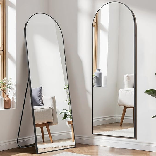 Arched Full Length Mirror, 64"×21" Floor Mirror with Stand, Hanging Mirrors Full Length for Home Decor, Large Mirrors for Bedroom Bathkroom Décor, Black