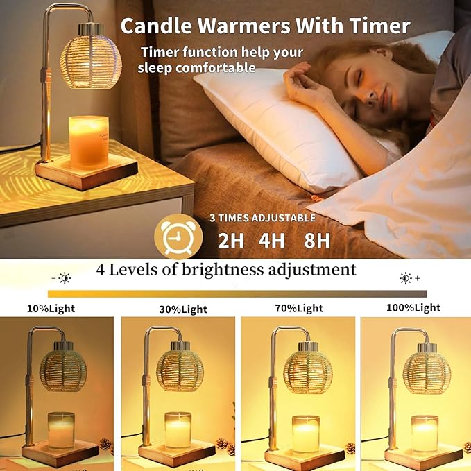 Candle Warmer Lamp - Electric Candle Lamp with Timer, Adjustable Dimmable & Height Wax Warmer Lamp for Melting Heating Small Jar Candles Scented Candle Warmer, Gifts for Home/Bedroom Decor(Gold)