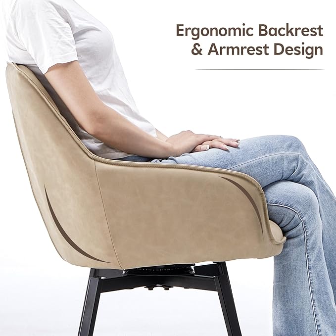 TUKAILAi Swivel Dining Chairs Set of 2, Faux Leather Upholstered Mid Century Accent Chairs with Metal Legs, Rotatable Kitchen Chair for Home Kitchen Restaurant (Cream)