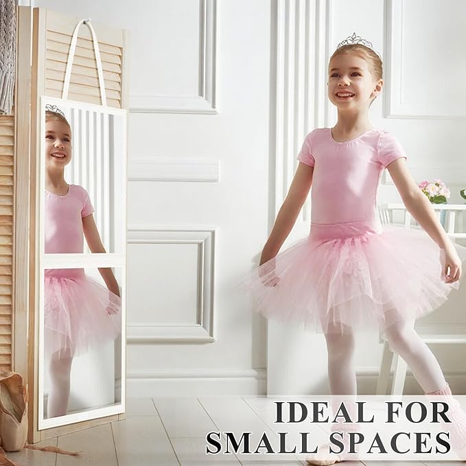 Foldable Travel Portable Full Length Mirror, Dance Bag Hanging Mirror, Full Body Mirror for Dance, Camping, Travel, Dance Competition Must Haves Backstage Folding Hanging Mirror (White, 33*13 Inch)