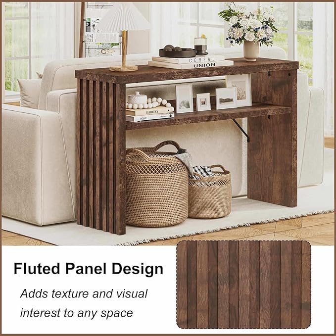 BON AUGURE Entryway Table, Console Table Behind Couch, Wood Sofa Tables with Shelf for Living Room, Farmhouse Entry Tables for Hallway Foyer (Rustic Oak, 47 Inches)