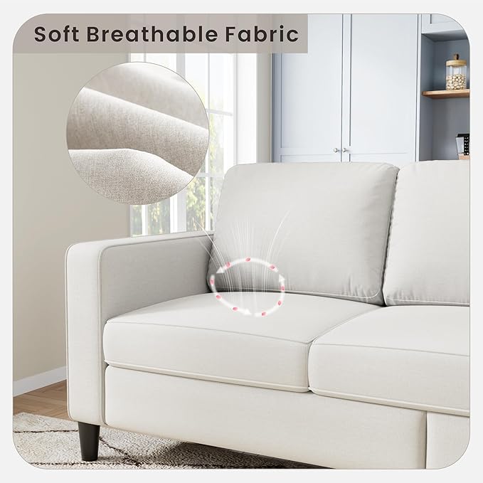 Sectional Sofa Couches for Living Room, 78'' Beige 3 Seater L-Shaped Couch with Storage Ottoman, Comfy Linen Convertible Sectionals Sofas with Chaise for Apartment, Office, Small Space