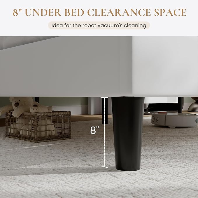 SHA CERLIN Queen Size Platform Bed Frame with Charging Station, Velvet Wingback Headboard with Storage Shelf, Wooden Slats Support, Ample Under-Bed Space, No Box Spring Needed, Easy Assembly, White