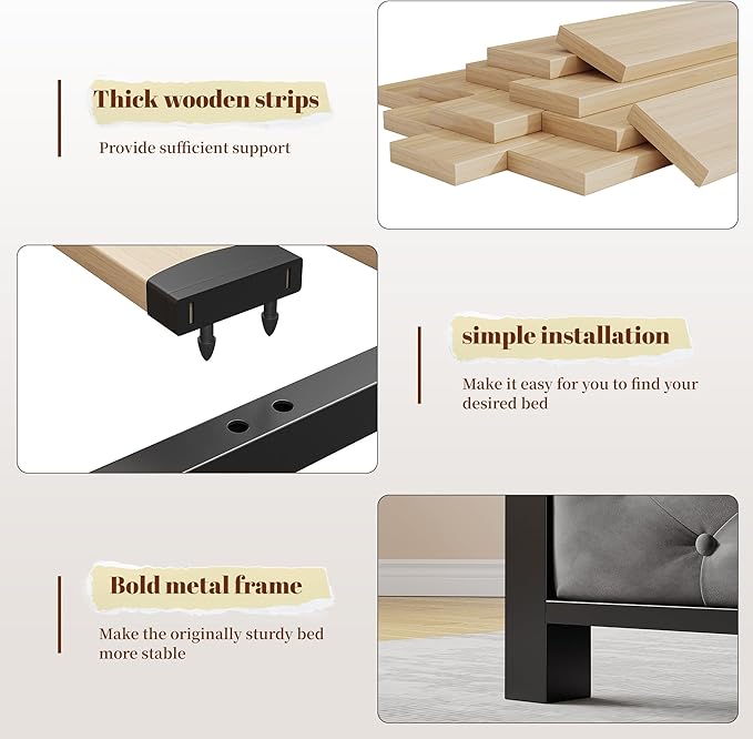 EnHomee Full Size Bed Frame with 4 Storage Drawers and Headboard Upholstered,Wooden Full Bed Frame with Charging Station and LED Light,NO Noise,No Box Spring Needed,Gray