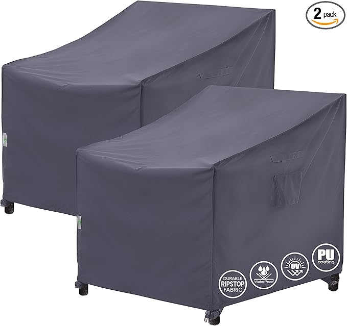 F&J Outdoors Patio Chair Cover - Heavy Duty Waterproof UV Resistant, Grey, 2Pack, 35" W x 39" D x 36" H