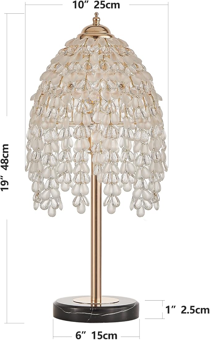 Vintage Style Floor Standing Lamp, Waterfall Design with Grape-Shaped Tall Gold Pole Light, Modern Dimmable Crystals Standing Lamps (Table Lamp-Gold+Iron-7)