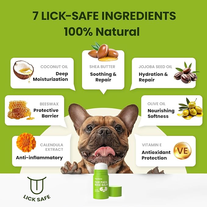 Lick-Safe Dog Paw & Nose Balm Stick with Coconut Oil | All-Natural Moisturizer & Soother for Dry, Cracked Snout & Pads | Nose Butter for Frenchies | Cream & Wax for Horse Hoof, 1.3 oz (36g)