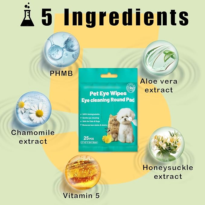 Eyes Wipes for Dogs & Cats Dog Cleaning Grooming Deodorizing Wipes Kit Wash Cleaner for Eyes Wrinkle Face Gently Remove Tear Stain Eye Debris 25pcs Unscented