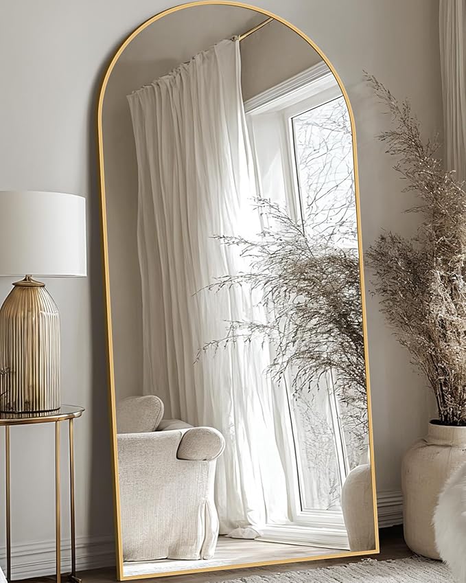 Full Length Mirror, 68"x26" Arched Floor Mirror Freestanding, Floor Standing Full Body Mirror with Stand for Bedroom, Hanging Mounted for Living Room Cloakroom, Gold