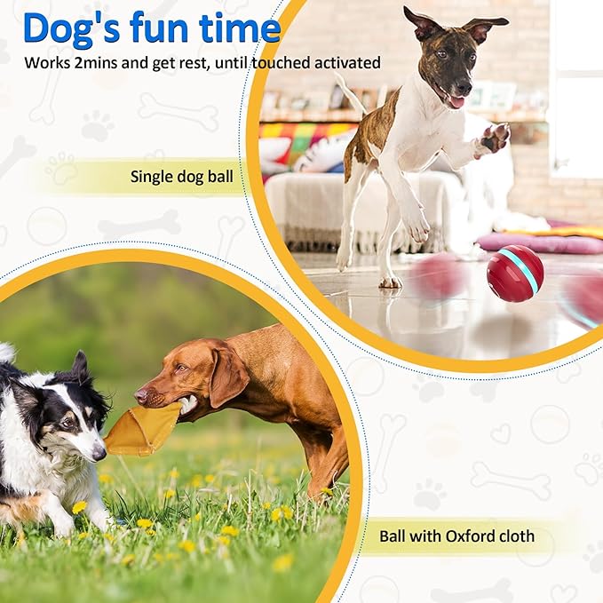 Interactive Dog Balls with Motion Activated, Wicked Ball Squeaky Dog Toy Oxford Bag Keep Dogs Busy (Red Ball)