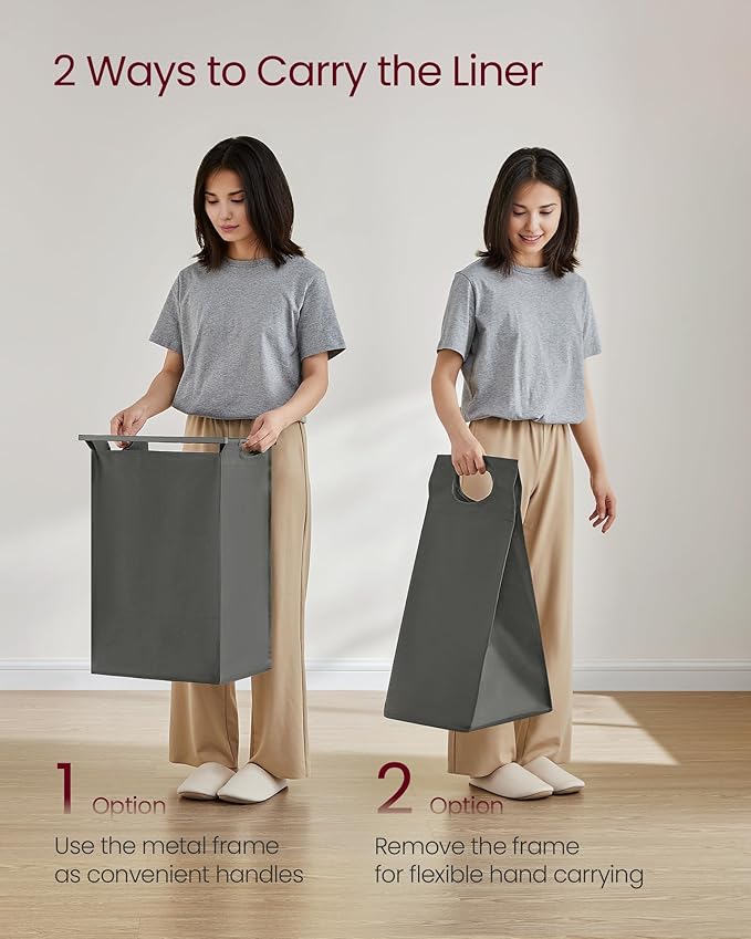 VASAGLE Laundry Hamper, Laundry Basket, Laundry Sorter with a Pull-Out and Removable Bag, Shelf, Metal Frame, 12.4 Gallons (47 L), 16.5 x 11 x 29.5 Inches, Slate Gray and Charcoal Gray UBLH001G01