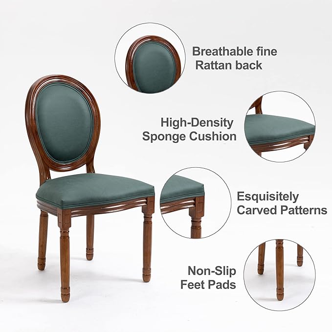 Nrizc French Country Dining Chairs Set of 4, Farmhouse Dining Room Chairs with Round Back, Solid Walnut Wood Legs, Oval Side Chairs for Kitchen/Bedroom/Dining Room