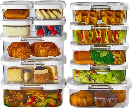 Felli Duo Loc Meal Prep Container for Refrigerator, Leak Proof Stackable Kitchen Tupperware for Leftovers Food Storage Travel Lunch Container, Christmas Gift for Her (Fridge Organizer 12pk)