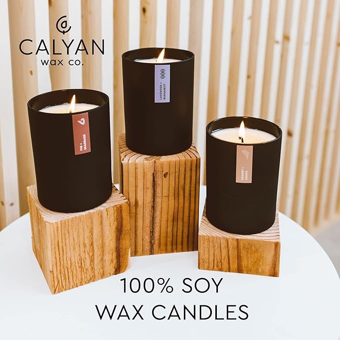 Calyan Wax Co. Vetiver & Tonka Scented Candle - 75 Hour Burn - Luxury Non Toxic Soy Wax Candles - Long Lasting Black Tumbler Jar Candle for Home - 10.2oz