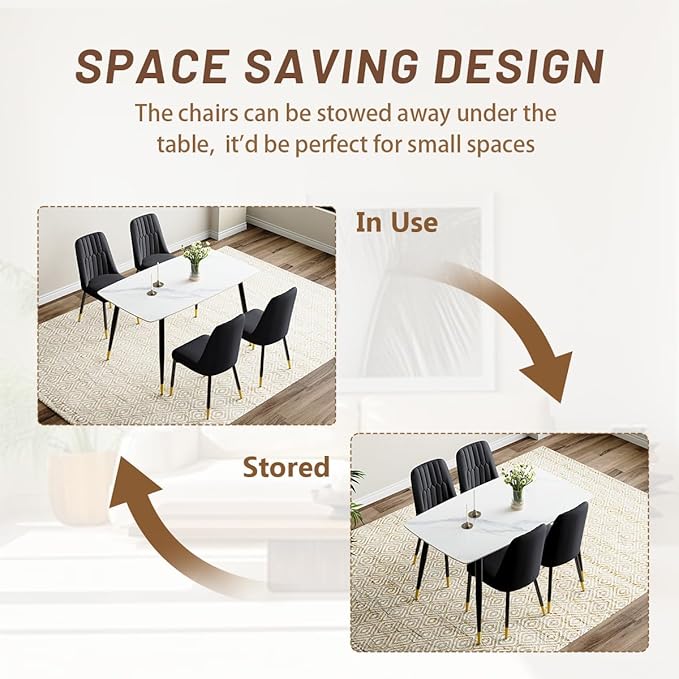 50'' Dining Table Set for 4, Dining Room Sets for 4, Sintered Stone Dining Table Chairs Set of 4, Easy to Assemble，Suitable for Small Spaces