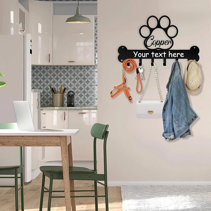 Personalized Dog Leash and Key Holder for Wall - Custom Name Metal Wall Mount With Hooks, Storage Organizer, Key Rack Decor - Gifts for Dog Lovers, Entryway, Farmhouse