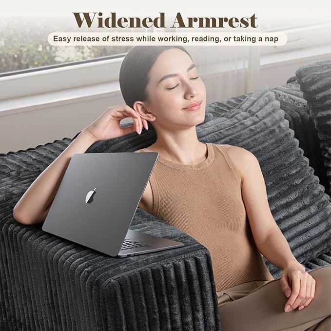 106'' Boneless Couches for Living Room, L Shaped Modular Sectional Sofa with Chaise Lounge, Faux Rabbit Fur & Layered Cushion Deep Seat Cloud Couch, No Assembly (Dark Grey, 130 U Shaped)