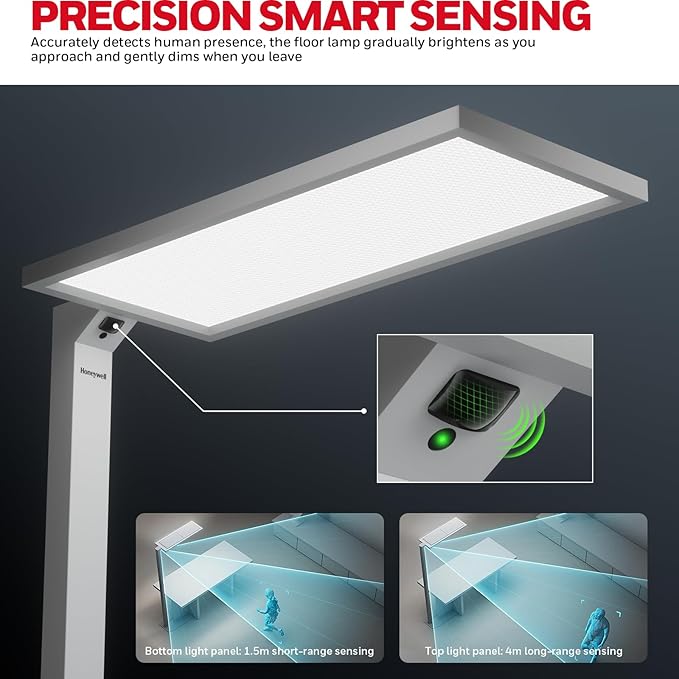 Honeywell 16500LM LED Floor Lamp - 06E Ultra Sunturalux Eye Caring 4000K Natural Daylight Modern Tall Reading Lamp, 160W Dual Light Source Dimmable Standing Light for Home Office Living Room Bedroom