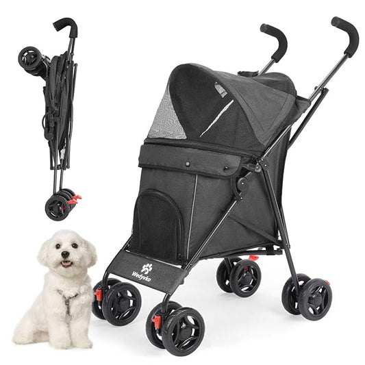 Pet Stroller for Small Dogs Medium Dogs 33lbs, Dog Pram Ultra Light - only 3.5 kg, Dog Stroller Pet Pram with 4 Wheel Foldable/Storage Basket/Cup Holder-P07
