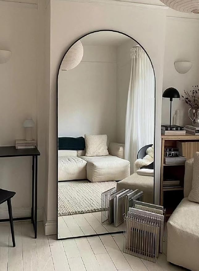 Arched Floor Mirror, 41" x 81" Oversized Full Body Mirror, Freestanding, Arch Mirror, Wall Mounted for Bedroom, Black