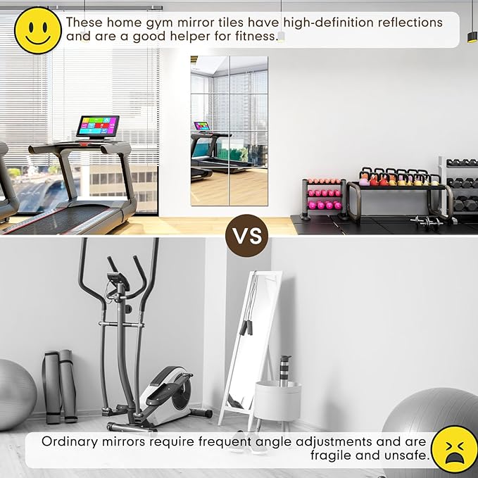 Queekay 20 Pcs Home Gym Mirrors 12'' x 12'' Mirror Tiles Self Adhesive Workout Frameless Acrylic Wall Mirror 2mm Thick Wall Mounted Mirror Sheets Mirror Trays for Wedding Table Centerpieces