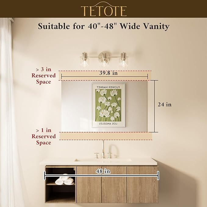 TETOTE Frameless Vanity Mirror 40" x 24" Large Bathroom Mirror for Wall, Bathroom, Living Room, Bedroom, Entryway, Gym, Yoga, Horizontally or Vertically