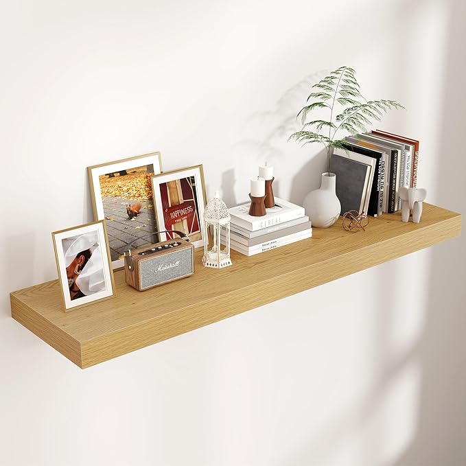 Floating Shelves for Wall, 48 Inch Wide x 12 Inch Deep Floating Shelves, Long Wood Floating Wall Shelf Shelves for Living Room Bathroom Bedroom Kitchen Home - (Oak, 48" W x 12" D x 2" H)